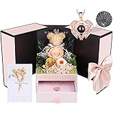 Valentines Day Gifts for Her Preserved Real Rose with Necklace Eternal Roses Box Fresh Flowers for Delivery Prime Birthday for Mom Women Wife Daughter Grandma Girlfriend
