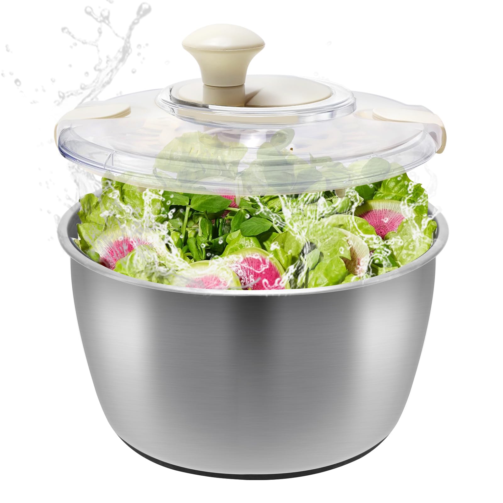 Stainless Steel Salad Spinner，lettuce spinner With lid, basin, drain frame and non-slip base,Manual lettuce dryer with Quick Spin,Spaghetti & Chip Strainer BPA Free,Easy Clean,5qt