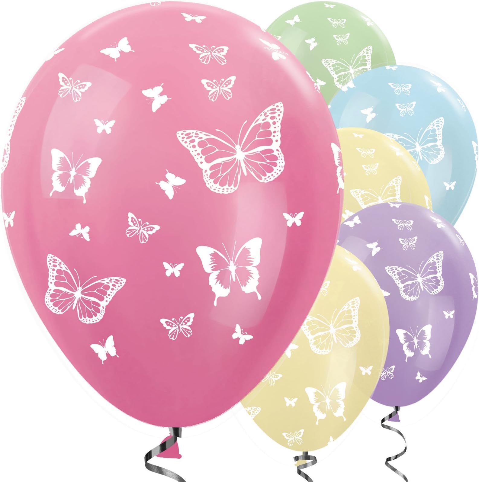 Amscan 20009866 100g Pastel Mix Butterfly Print Latex Balloons, Multicolor
