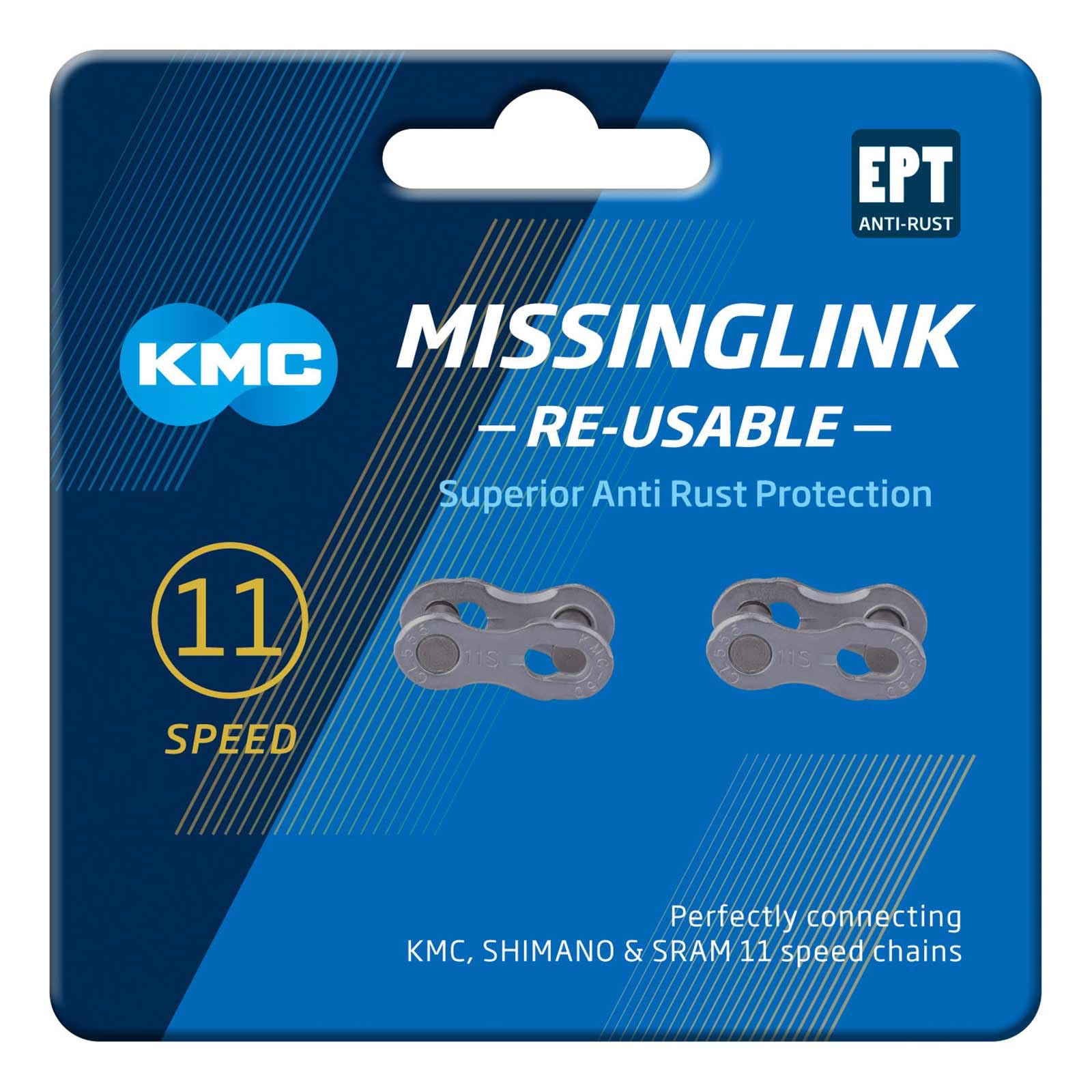 KMC 11 Speed EPT Re-Usable MissingLink, Dark Silver, 2 Pairs