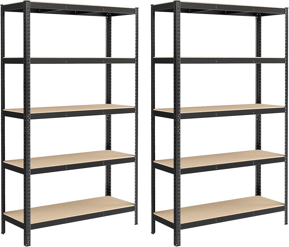 SONGMICS 5-Tier Heavy-Duty Shelving Units Set of 2 60 x 120 x 200 cm Black
