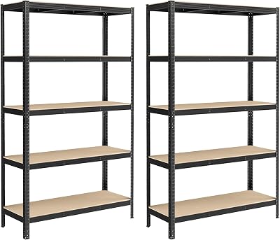 SONGMICS 5-Tier Heavy-Duty Shelving Units Set of 2 60 x 120 x 200 cm Black