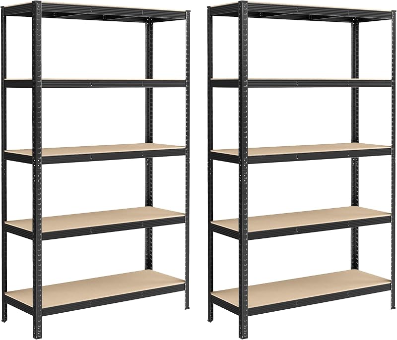 SONGMICS 5-Tier Heavy-Duty Shelving Units Set of 2 60 x 120 x 200 cm Black