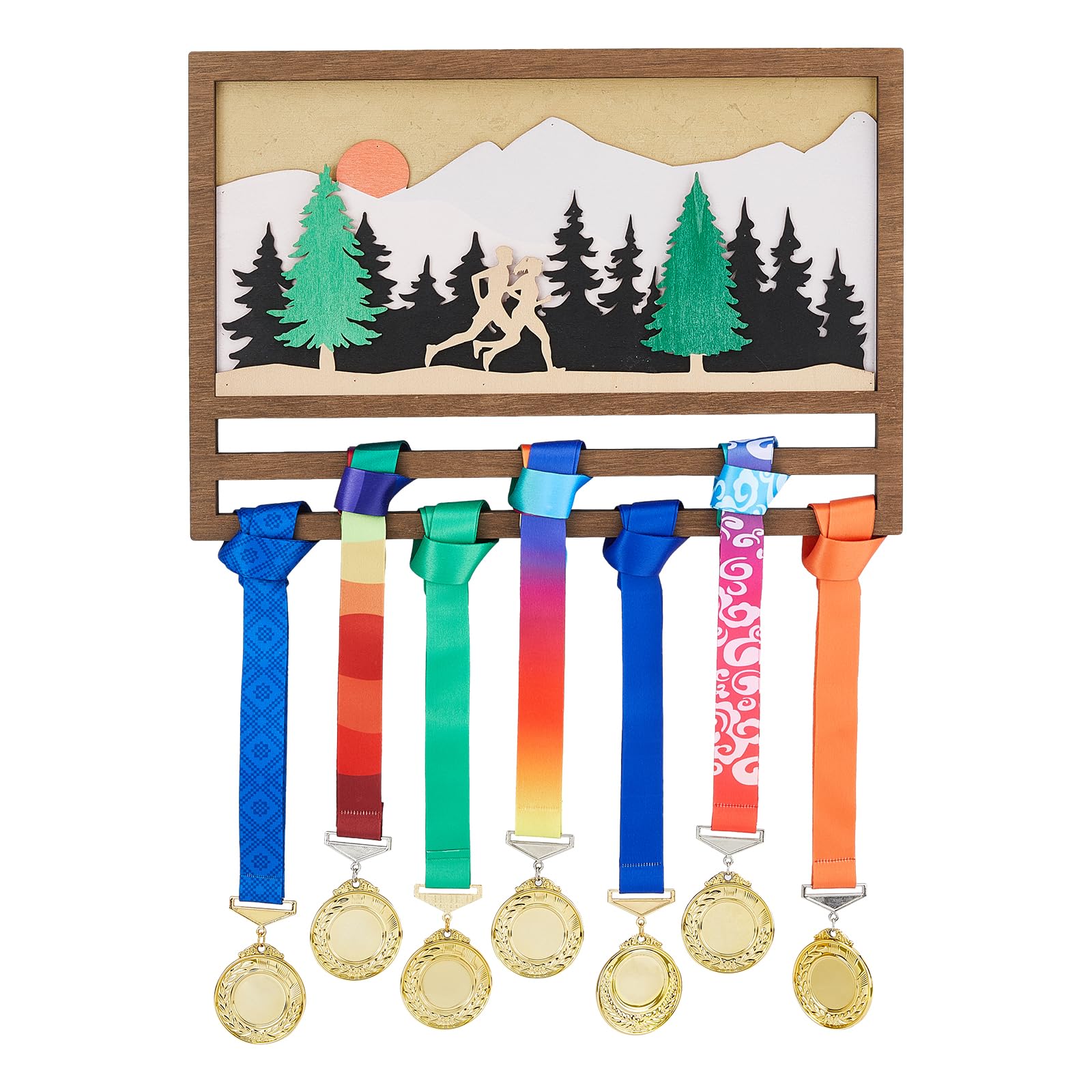 SUPERDANT 3D Running Medal Hanger Forest Runn Medal Run Award Wood Medasl Organizer Lanyard Ribbon Display Rack Wall Mounted Race Medals Hook for Runner Athletes Gifts