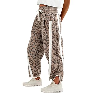 Fisoew Women's Baggy Wide Leg Pants Casual Elastic High Waisted Drawstring Printed Workout Sweatpants