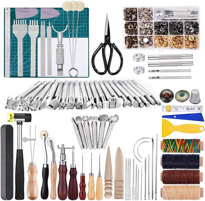 Leather Working Tool Kit with Instruction, Leather Stamping Tools Set, Snaps and Fasteners Kit