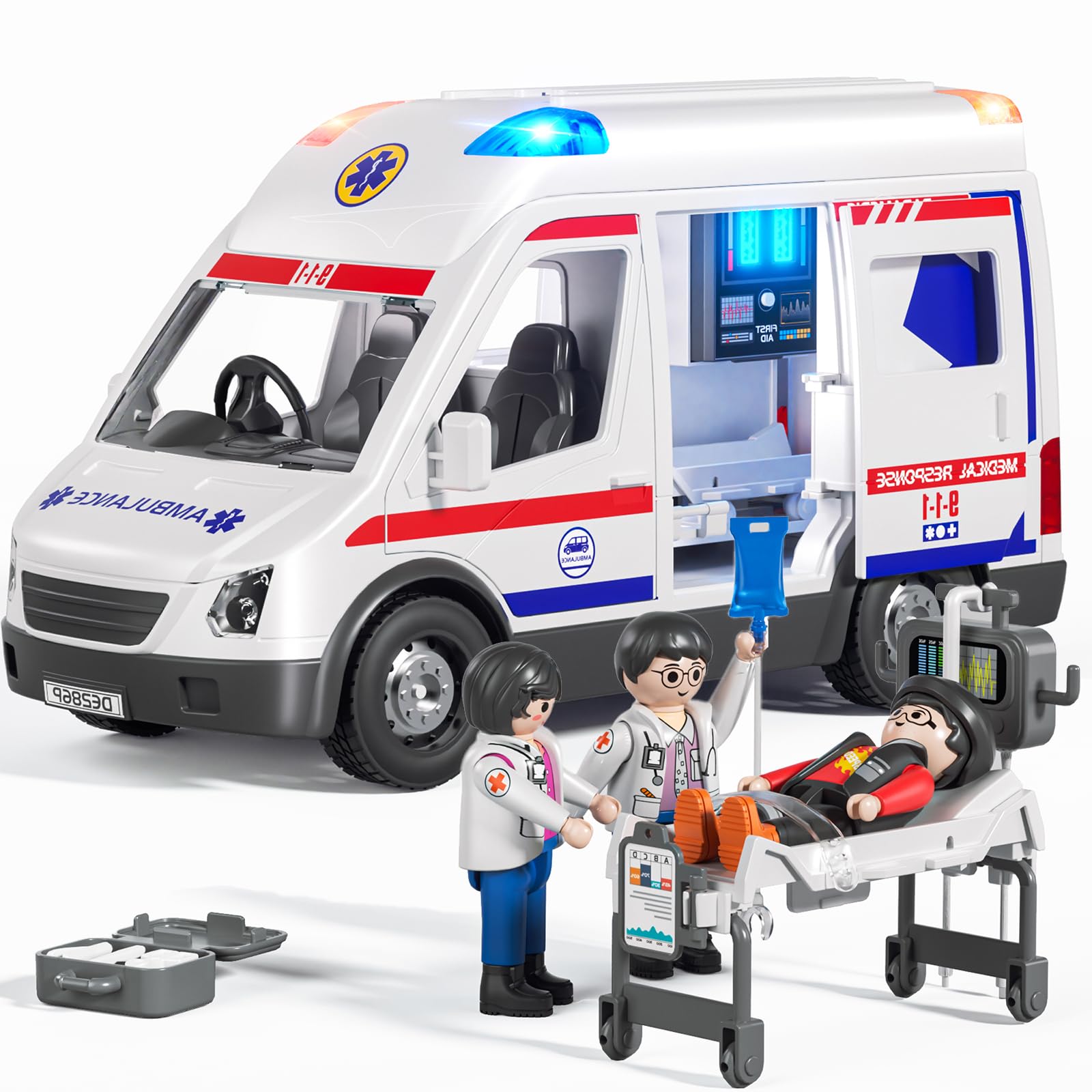 Doloowee Ambulance Toy for Kids 3 4 5 6 7 8 Years Old Friction Powered Truck with Light and Sound Emergency Vehicle Toys for Boys Girls Gifts for Age 3-12 Boys Girls