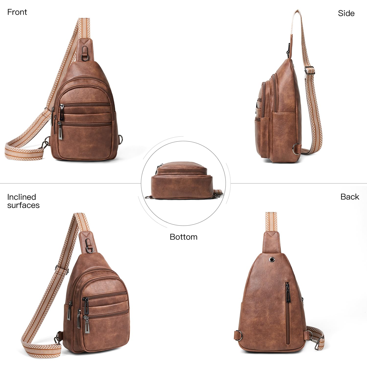 Leresas Sling Bag for Women Crossbody Bags Fanny Packs Over Shoulder Bag Sling Purse Backpack Vegan Leather Travel Brown