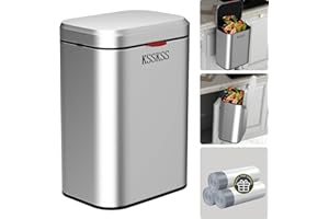 KSSKSS 2.1 Gallon Kitchen Compost Bin with Lid and Inner Bucket, 8L Stainless Steel Hanging Trash Can with Removable Inner Bucket for Cupboard/RV, Mountable Indoor Compost Bucket (Silver)