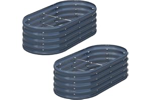 KFN 2PCS 4x1.8x1FT Galvanized Raised Garden Bed,Raised Garden Bed Kit-Oval Metal Vegetable Box,Large Planter Flower Boxes Outdoor,Planting for Vegetables,Flower,Herb,Grey,0.7mm
