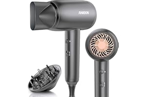 ANIEKIN Hair Blow Dryer, Professional Ionic Hair Dryer with Diffuser and Concentrator for Curly Hair, Lightweight Travel Hair Dryer for Women Fast Drying and Quiet-Gray
