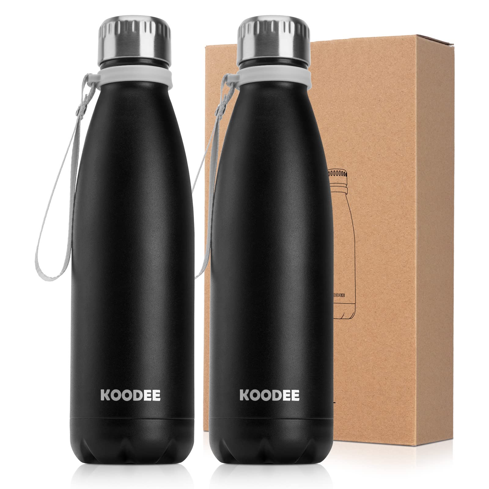 koodee Stainless Steel Water Bottle, 17 oz/500 ml Insulated Water Bottle, Double Wall Vacuum Sports Water Bottle, for School, Fitness, Running-PBA Free