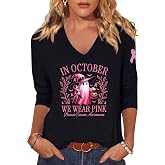 Women's Halloween 3/4 Sleeve V Neck Shirt Funny Skull Graphic Sleeve Top Spooky Season Fall Casual Loose Holiday Tee