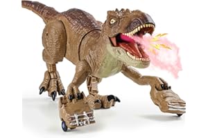 DINOSAURS'ISLAND TOYS Remote Control T Rex Dinosaur Toys for Kids 3-5, 5-7, 8-12, 2.4G Rechargeable RC Tyrannosaurus Rex Dino Robot Toy with Roaring Sound, Mist Spray & Light, Birthday for Kids (Brown)