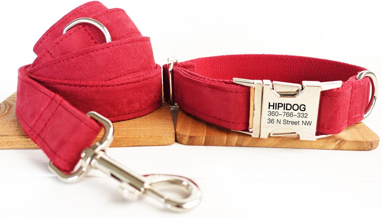 hipidogPersonalized Dog Collar and Leash Set, Premium Customized Pet ID Collars- Special Design 24 Styles + 5 Sizes (Red)