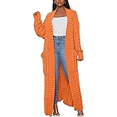 NRTHYE Women's Long Sleeve Open Front Cable Knit Long Cardigan Sweater with Pockets Loose Sweater Outwear Coats