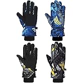 Honoson 2 Pairs Kids Snow Gloves Winter Waterproof Kids Ski Gloves Youth for Girls Boys Outdoor Toddler Snowboard Warm Clothe