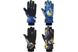 Honoson 2 Pairs Kids Snow Gloves Winter Waterproof Kids Ski Gloves Youth for Girls Boys Outdoor Toddler Snowboard Warm Clothe