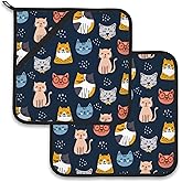 Cute Cat Pot Holder Set of 2,Heat Resistant Potholders Oven Hot Pads for Kitchen Cooking Baking BBQ