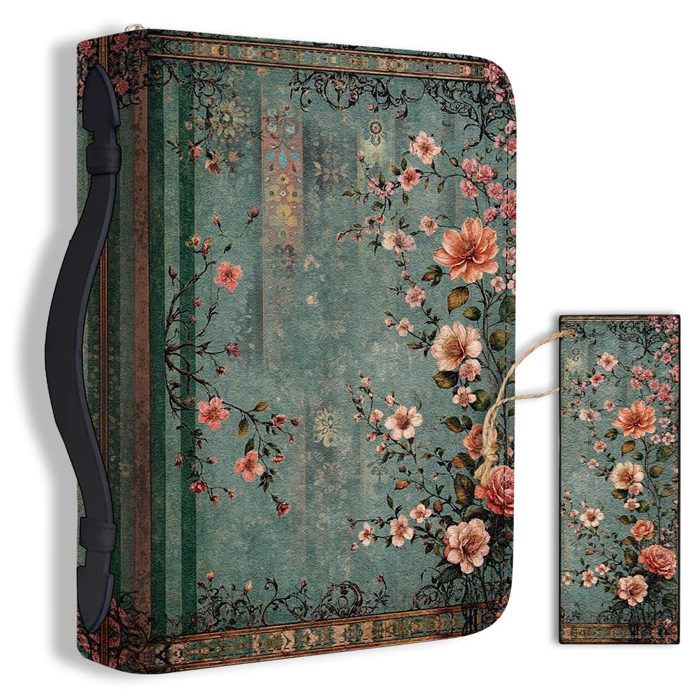 Hobbspring 1pc Large Bible Cover 20.3x28.5x5.9cm PU Leather Bible Case with Bookmark Vintage Flower Branch Bible Carrying Case for Women Men Christian Bible Note Books Carrying Accessories