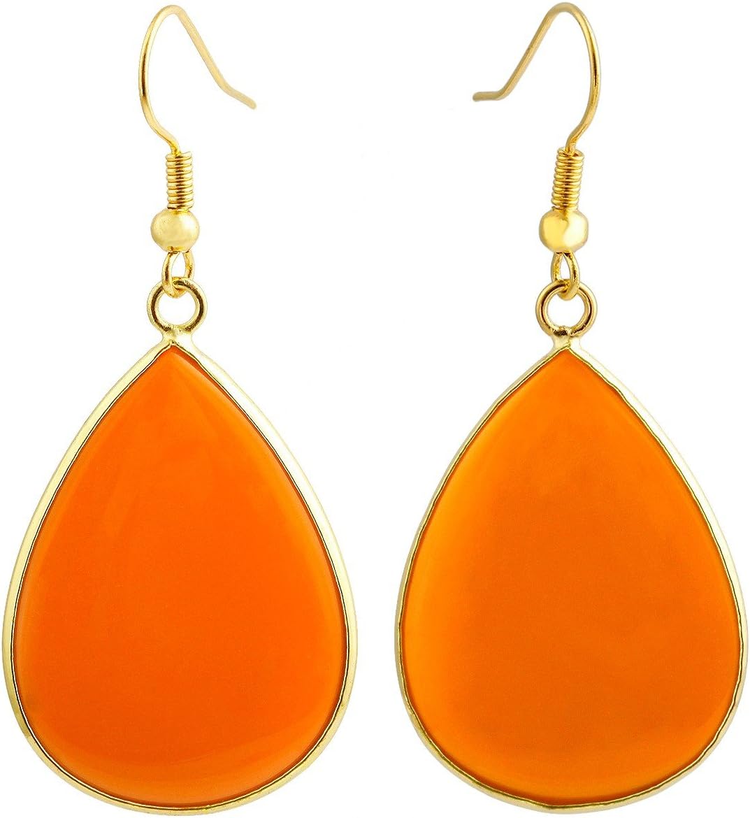Women's Stone Slice Dangle Drop Earrings, Gold Plated, Mother's Day Gift