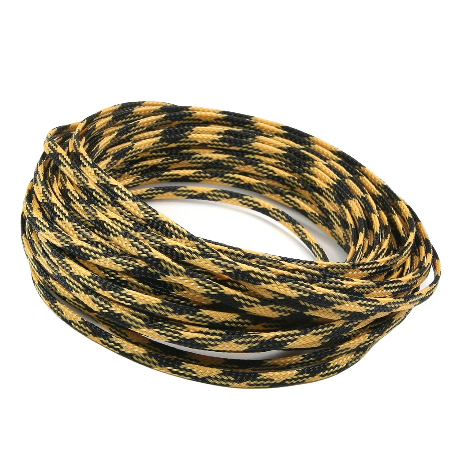 Othmro 1Pc Cable Management Sleeve, Braided Cable Tidy Black and Yellow, 10m Cable Organizers Cable Protector Wire Tidy for TV/PC USB Cable, 4mm Width