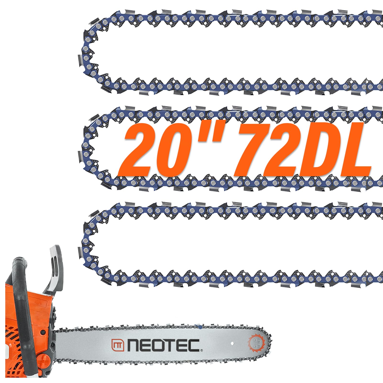 Photo 1 of 20 Inch Chainsaw Chain E72, 3/8" Pitch .050" Gauge 72 Drive Links Replacement Chainsaw 33RS-72 Fit for MS311 MS391, Fit for 455 (Rancher) and More (3 Chains)