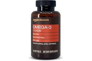 Amazon Elements Omega 3 Fish Oil + CoQ10, Natural Lemon Flavor, Wild-caught, 1250mg Omega-3s, 60 Softgels