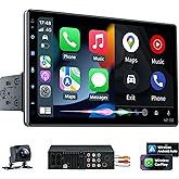 PLZ 10.1" Wireless Single Din Car Radio Stereo with Apple Carplay Android Auto Touch Screen, Car Play Audio Receivers Headunit, Bluetooth 5.3, Backup Camera, 240W, 2 Subwoofers, Navigation, FM/AM, SWC