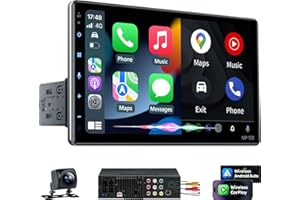 PLZ 10.1" Wireless Single Din Car Radio Stereo with Apple Carplay Android Auto Touch Screen, Car Play Audio Receivers Headunit, Bluetooth 5.3, Backup Camera, 240W, 2 Subwoofers, Navigation, FM/AM, SWC