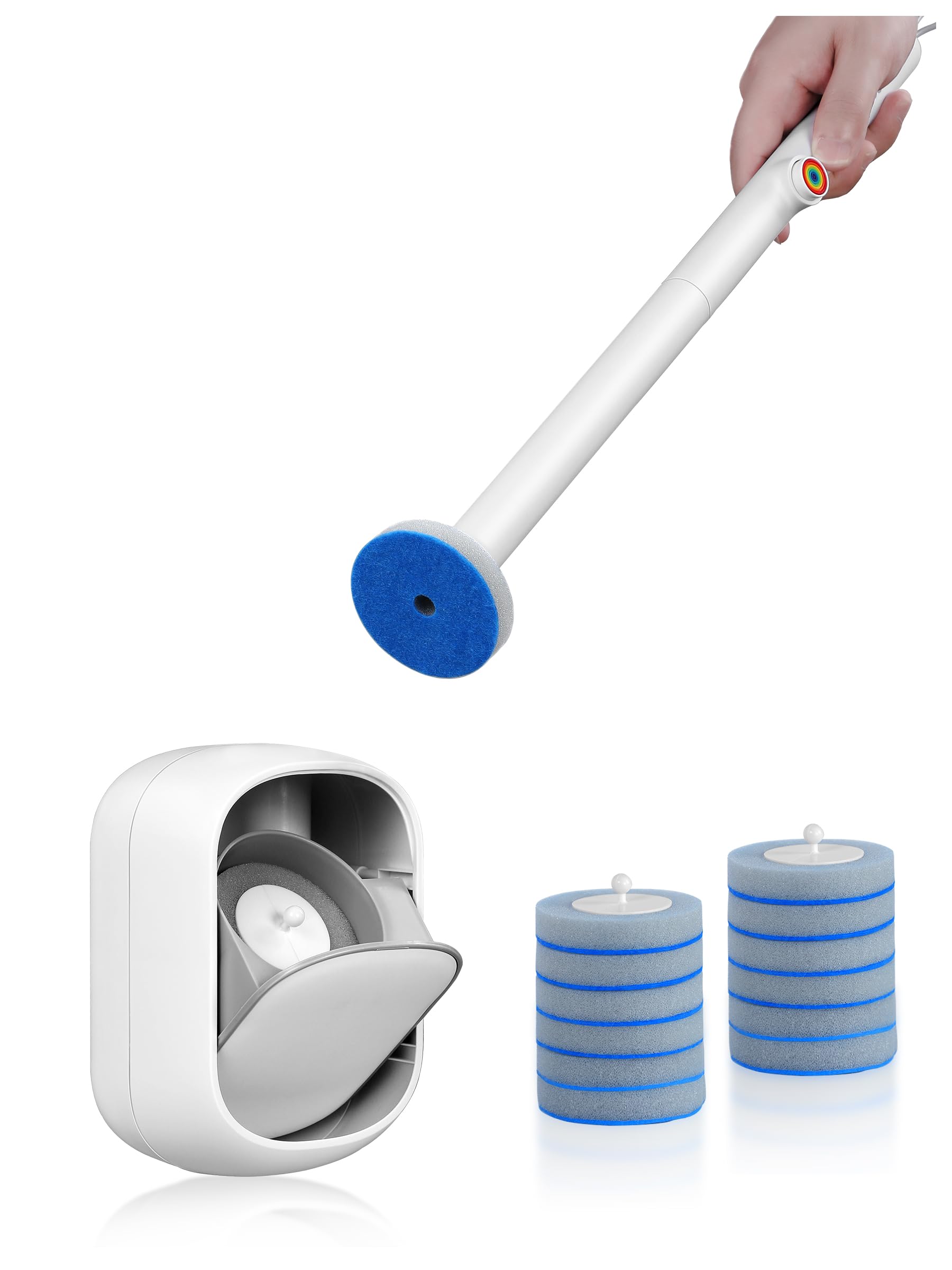 Photo 1 of Toilet Cleaner Wand, Disposable Toilet Brush and Holder Set, Toilet Bowl Cleaner Brush, Wall Mounted Toilet Brush Set,1 Wand +1 Storage Caddy+ 12 Refill Heads