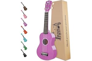 Trendy Soprano Christmas Ukulele for Beginners 21 Inch Hawaiian Wood Ukelele for Adult Student Starter (Purple)