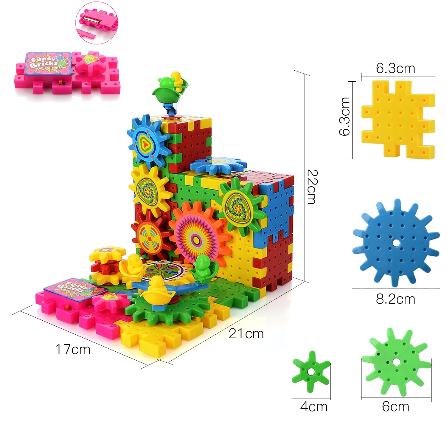 PovKeever Educational Gear Building Blocks Sets Toy Colorful Shapes Puzzle Electric Moving brick Interlocking Learning Blocks Motorized Spinning Gears Toys for Children Kids over 3 Years Old ,81 PCS