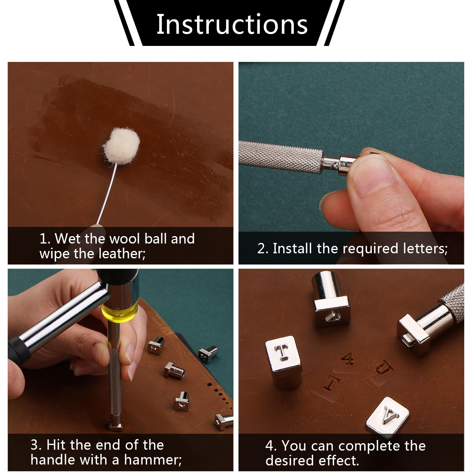 Wonvoc 44 Pcs Leather Stamping Tools, 36 Pcs Leather Letter Stamps, Leather Stamping Kit, with Wool Dauber Stamping Tools, Leather Hammer, for DIY Leathercrafts