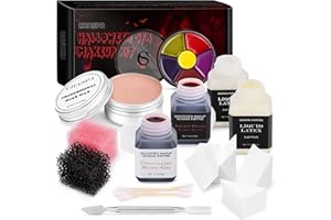 CHASPA Halloween Liquid Latex Special Effects SFX Makeup Kit - Scar Wax + 2 Btl Liquid Latex + 2 Btl Fake Blood + Spatula Tool + 2Pcs Stipple Sponge + 4Pcs Makeup Sponges + Cotton Swabs