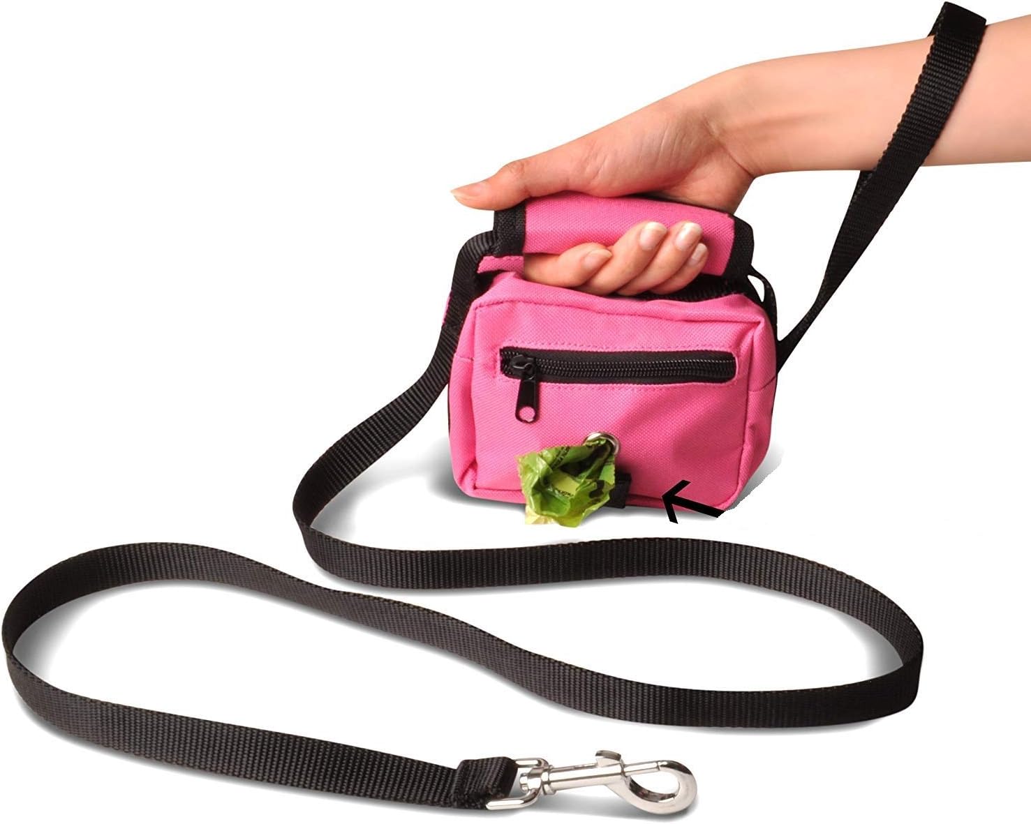 Dog Leash/Poop Bags/Waste Holder, Pink 