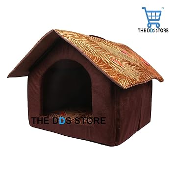THE DDS STORE Dog Lovers Foldable Printer Velvet Fabric Puppy and Cat House Hut (X-Small, Color and Design May Vary)
