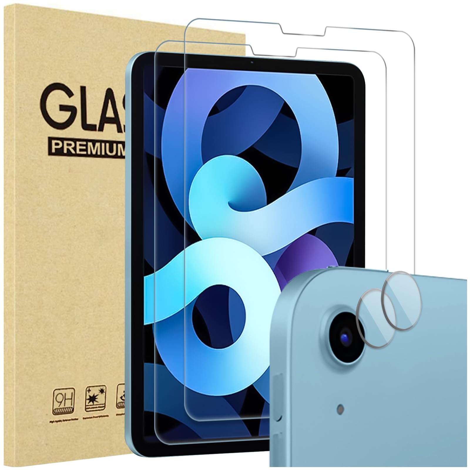 Photo 1 of ProCase 2 Pack Screen Protector for iPad Air 5th Air 4th Generation 10.9" + 2 Pack Camera Lens Protector, 9H Hardness HD Clear Tempered Glass for iPad Air Gen 4/5 -Clear