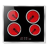 Pladeca 24 Inch Electric Cooktop 4 Burner Electric Stove, 6000W Built in Ceramic Stovetop with Touch Control 24", Timer, Child Lock, 9 Heating Level, 220-240v, Hard Wire(No Plug)