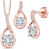 Gem Stone King Build Your Own Personalized 6mm and 5mm Round 3-Stone Birthstones 18K Rose Gold Plated Silver Diamond Pendant and Earrings Jewelry Set