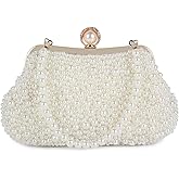 Oweisong White Pearl Clutch Purses for Women Wedding Bride Pearl Evening Bag Party Clutch Wallet Tote Handbag