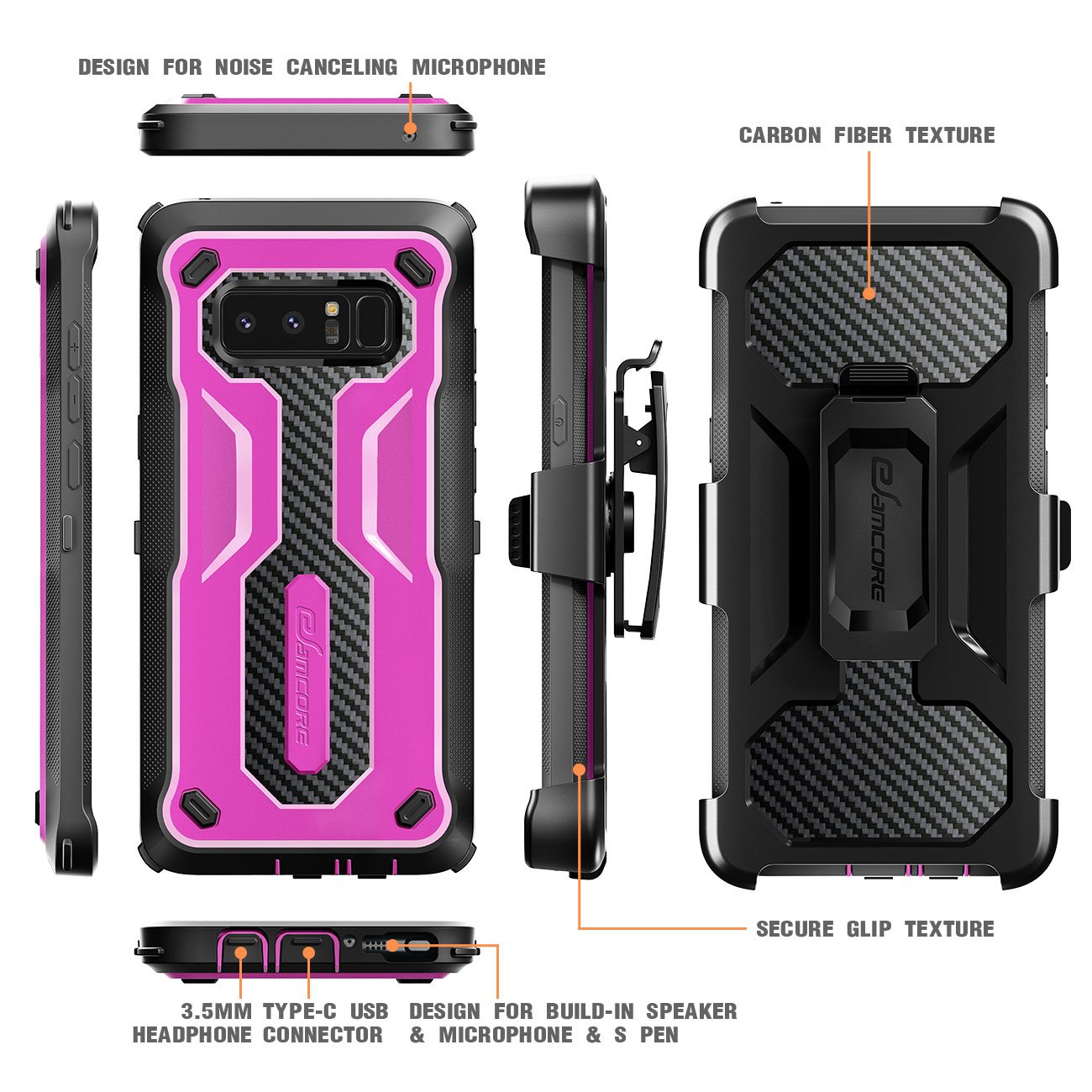 Galaxy Note 8 case, eSamcore Full Body Protection Shockproof Case Cover with Rugged Heavy Duty Holster Clip Kickstand [WITHOUT Built-in Screen Protector] for Samsung Note 8 2017 [Purple]