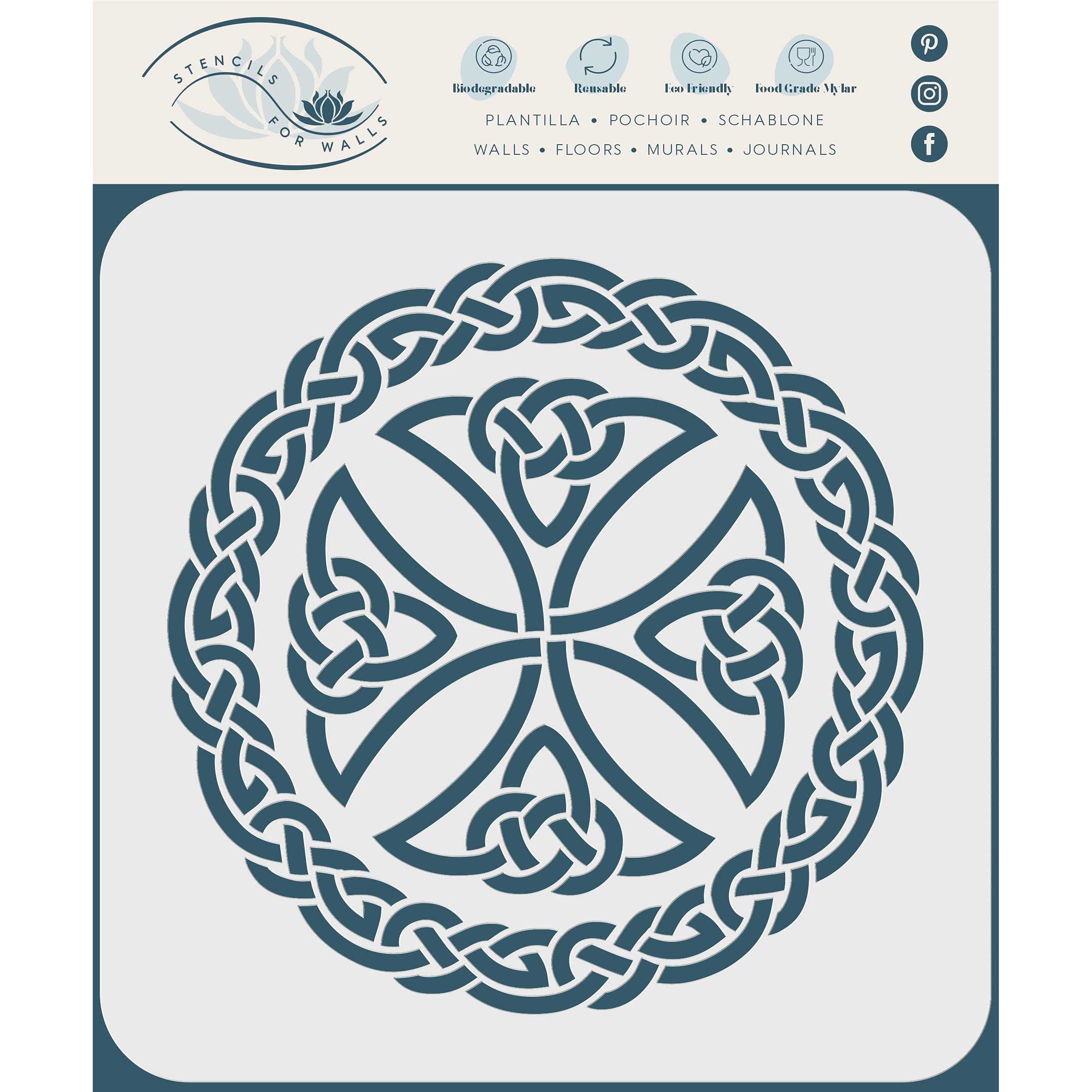 Celtic Cross Stencil, 21.5 x 21.5 cm (M) - Irish Celts Viking Cross Ornament Knotwork Design Woven Ethnic Braided Protection Knot Stencils for Painting Template