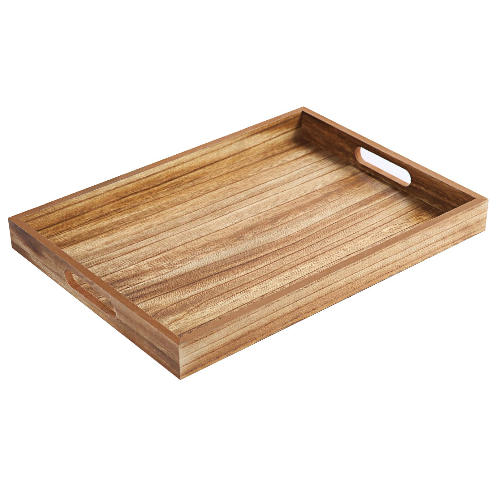 Photo 1 of *******1 handle is broken*************
Krismax Wooden Serving Tray with Handles, Rustic Brown Rectangular Serving Platter 15.7x11.4 Inch for Coffee Table, Decorative Storage Tray