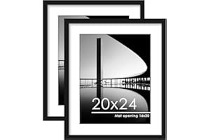 PEALSN 20x24 Picture Frame Set of 2, Display Pictures 16 x 20 with Mat or 20 x 24 without Mat for Wall Mounting Display, Poster Frames, Black