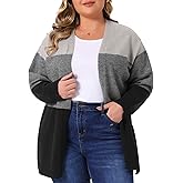 Agnes Orinda Plus Size Cardigan Sweaters for Women Striped Color Block Open Front Coatigan Chunky Knit Sweater Coats