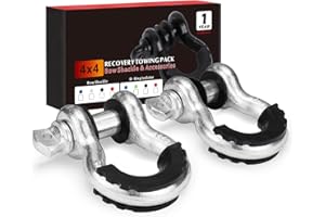 FieryRed 3/4 Inch D Ring Shackle 22,046Ibs Break Strength with 7/8 Inch Locking Pin,Black Isolator Washer Kits to Use with Tow Strap,Pack of 2