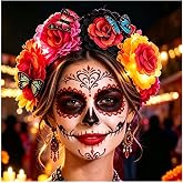Aiosy Light Up Rose Flower Headbands Mexican Day of The Dead Floral Crown Headband Halloween Costume Headpiece for Women