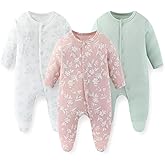 JELYLOVE Unisex Baby Boy Girl Footies Rompers Cotton Long Sleeve 3 Pack Infant Jumpsuits 0-12Months Babies' Outfits