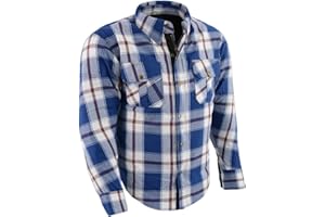 Milwaukee Leather Men's Plaid Flannel Biker Shirt with Aramid Fiber and Armor - X-Large Blue